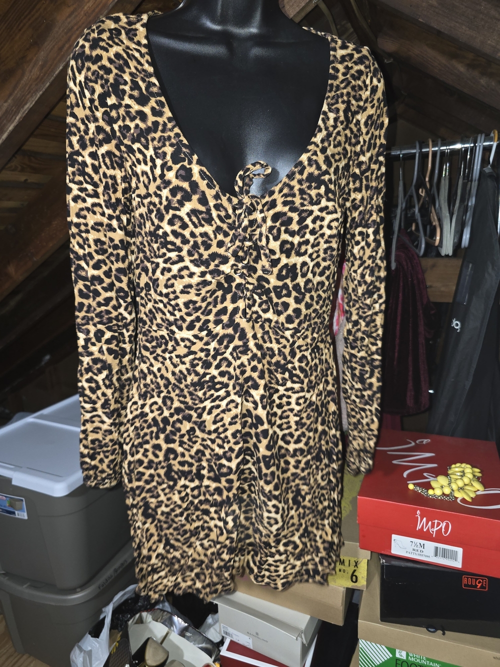 Idyllwind Leopard-Print Tie Front Dress in Tan and Black